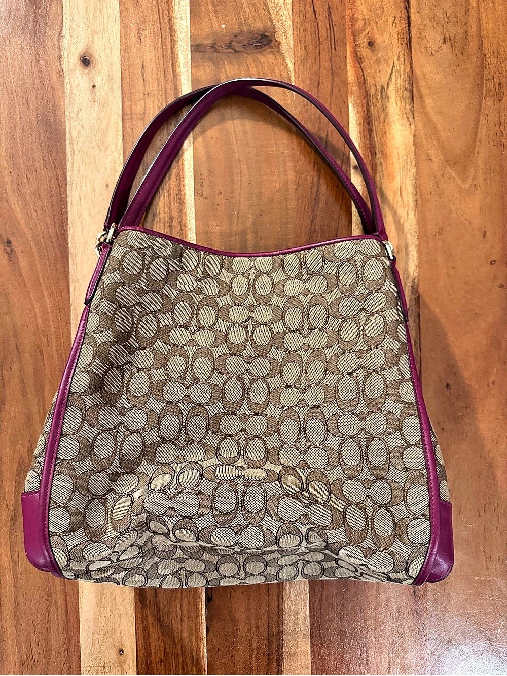 Coach F36424 Signature C Jacquard Hobo Shoulder Bag Khaki Berry Magenta